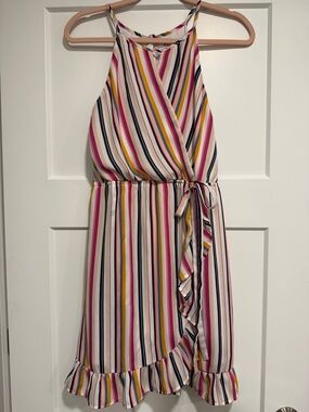 Mi ami  Multicolor Striped Halter Dress in Pink, Navy, Mustard &Cream